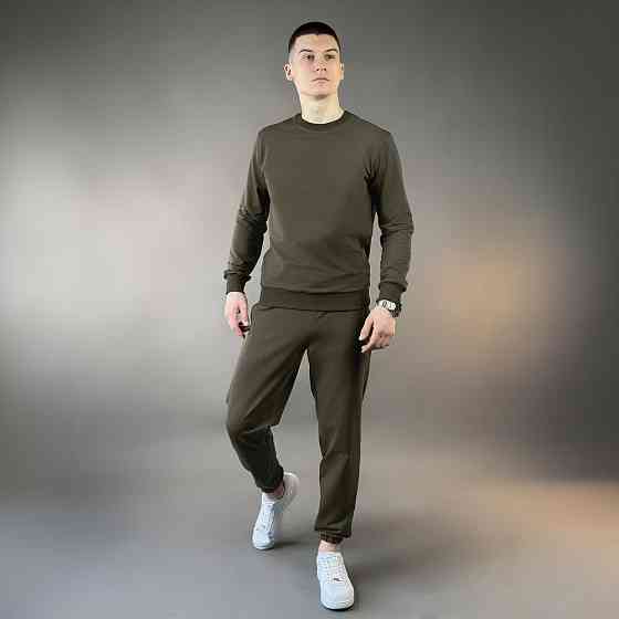 Чоловічий світшот бавовна Pobedov модний без капюшона однотонний хакі Одеса