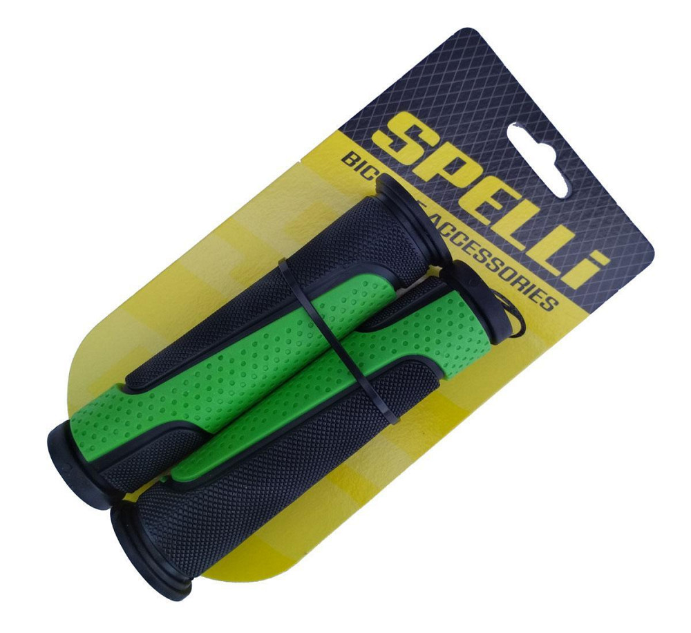 Грипси (ручки керма) SPELLI SBG-6708L чорно/зелені, прямі, 2-х фактурні, гума-каучук, довжина 127 мм Мукачево - фото 1