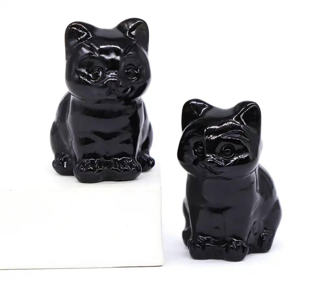 Статуетка кота з натурального каменю обсидіану 30*20 мм Київ - фото 1