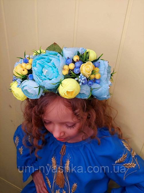 Ободок обруч з квітами "Піони великий блакитно-жовтий" Кривий Ріг - фото 4