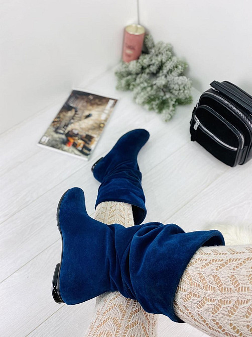 Nivelle Напівчоботи жіночі NIVELLE сині натуральна замша з хутром висота 24см обхват 34-36см (2 Коломия - фото 2