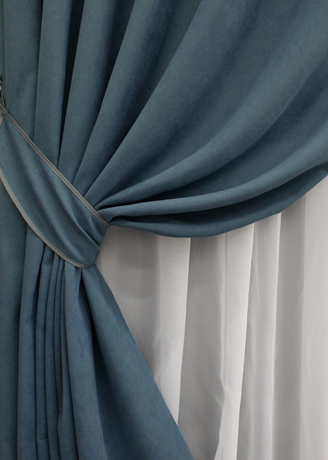 Комплект готових штор VR-Textil Мікровелюр Petek № 1489ш Сіро-блакитний 100х290 см 2 шт (31-953) Київ - фото 5