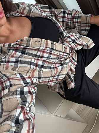 Женский прогулочный костюм тройка: рубашка в клетку топ и штаны фланель + двунитка Бежевый, 46/48 Одесса