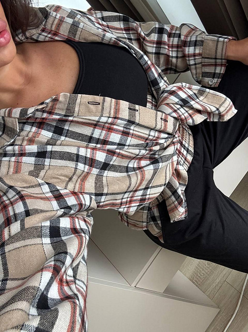 Женский прогулочный костюм тройка: рубашка в клетку топ и штаны фланель + двунитка Бежевый, 46/48 Одесса - изображение 6