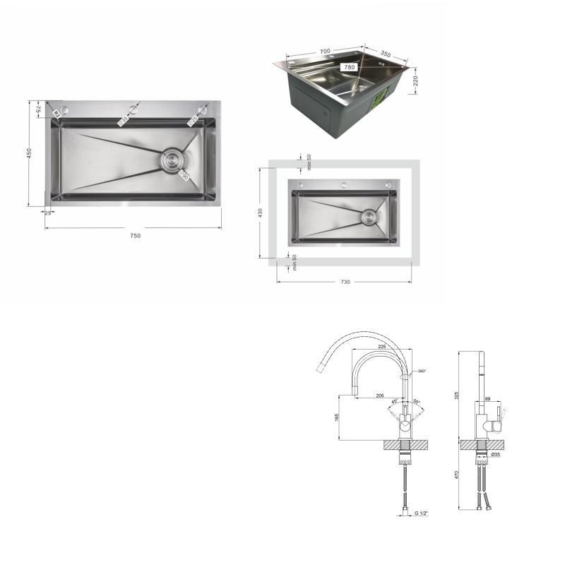 Акційний набір Lidz: мийка H7545 інтегрована Decor Honeycomb 3,0/1,0 мм LDH7545DEC48372 + Змішувач Aria для кухні з гнучким Київ - фото 2