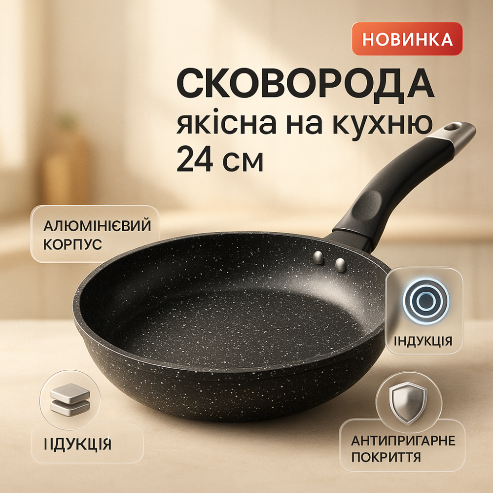 Універсальна сковорідка для готування UNIQUE UN-5135 24 см, Сковорода з ручкою алюміній BU-15 Львів - фото 10