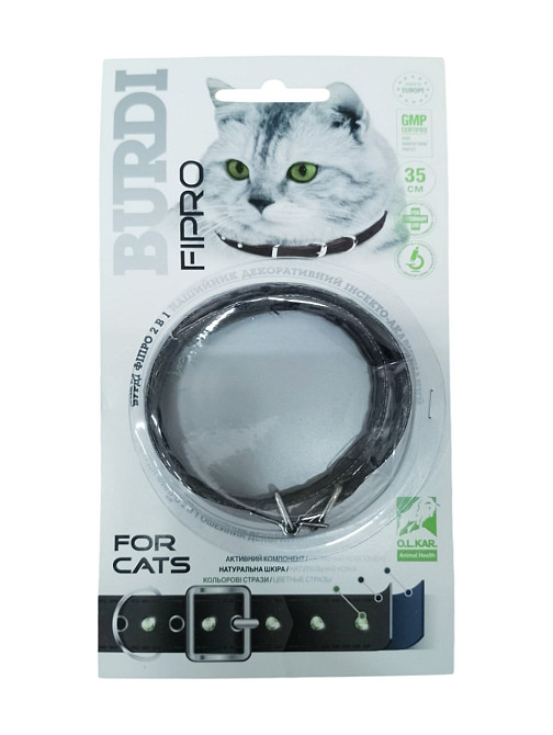 Ошейник Бурди Фипро от блох и клещей 2в1 кошки 35 см / 12 мм черный Киев - изображение 1