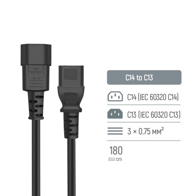 Кабель живлення C13 to C14 1.8m black ColorWay (CW-CBP087-BK) Вінниця - фото 8