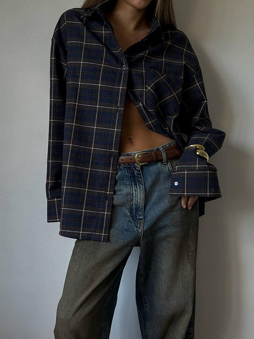 Жіноча трендова сорочка оверсайз у клітинку фланель Джинс Одеса - фото 8