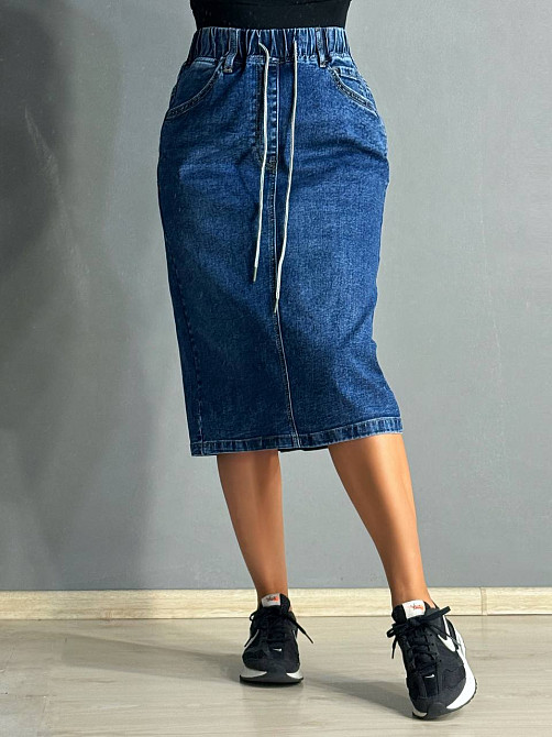 Юбка женская джинсовая ZJY 7031 большие размеры стрейчевая с разрезом на резинке синяя, синий, З4, 34, 92 см, 110 см Киев - изображение 15