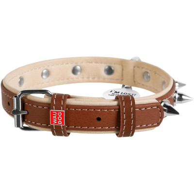 Нашийник для тварин WAUDOG Soft з QR паспортом з шипами Ш 20 мм Д 30-39 см коричневий (7193) Вінниця - фото 1