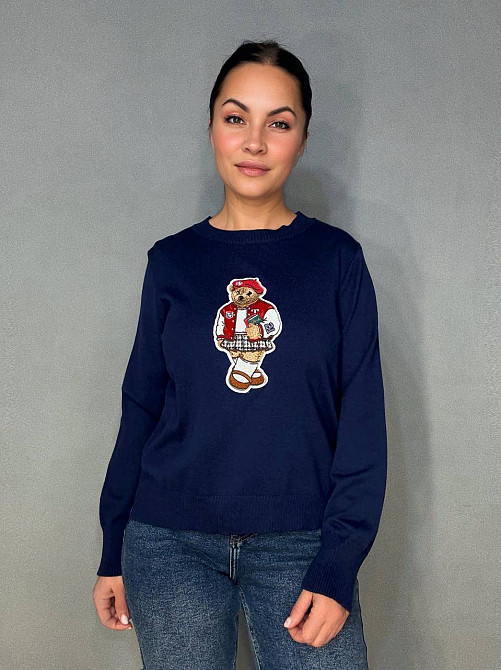 Светр жіночий A-N 2609 з нашивкою ведмедика оверсайз базовий one size, темно-синій, one size Київ - фото 15