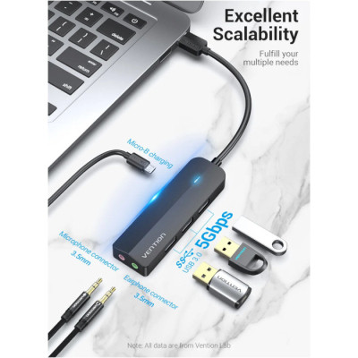 Концентратор Vention USB 3.0 to 3хUSB 3.0/2хTRS Audio/USB Micro 1.0m (CHIBF) Вінниця - фото 4