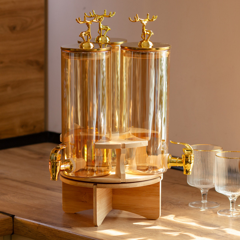 Лимонадница стеклянная 3в1 на подставке с золотыми кранами 5.5 л HP-34-28 Киев - изображение 7