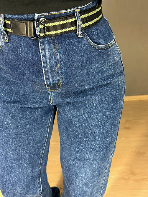 Джинси жіночі Derun 8200 палаццо рівні талія на резинці з ременем сині, синій, 33, 33, 91 см, 117 см Київ - фото 13