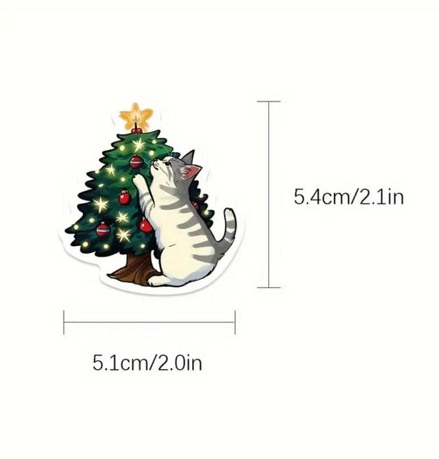 Рождественские наклейки с котами. Новогодние стикеры. Водонепроницаемые виниловые наклейки, набор 50 Киев - изображение 3