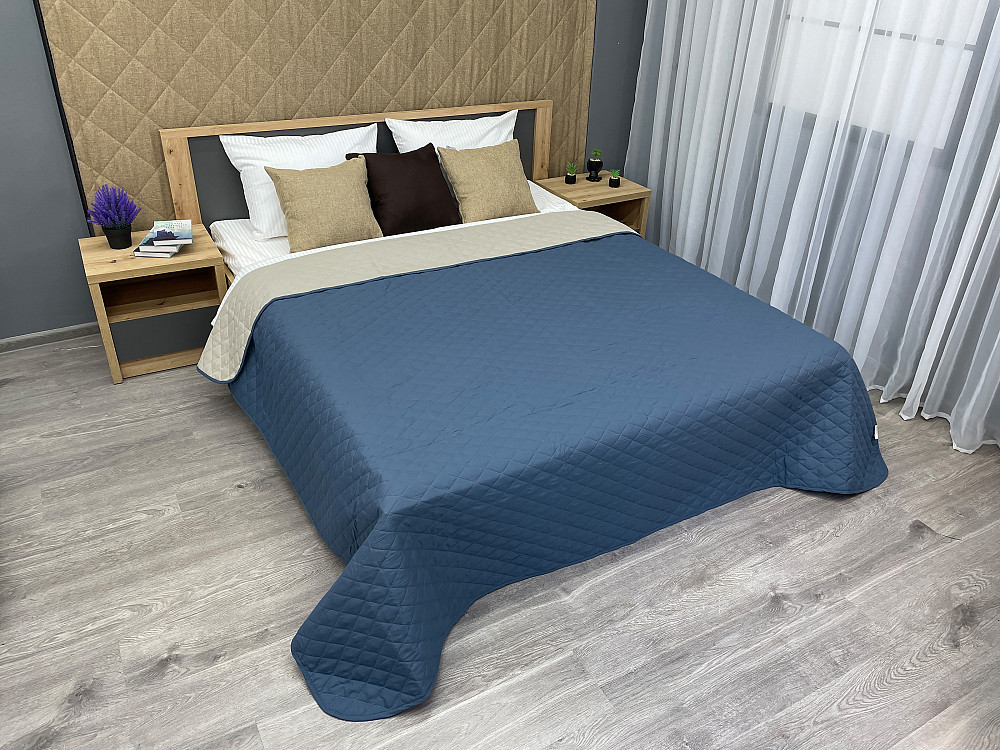 Покрывало двустороннее Decorator Microfiber ромб 160х215 см синий с бежевым (85-009) Киев - изображение 8