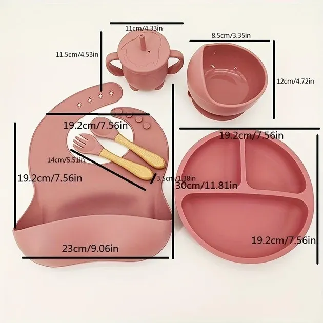 Детская силиконовая посуда Набор детской силиконовой посуды для первого прикорма на присосках. Розовый цвет Киев - изображение 8