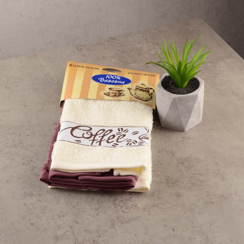 Набор кухонных махровых полотенец 2шт GM Textile 30x50см, 30x50см Coffee 400г/м2 (Коричневый/Белый) Сумы - изображение 2