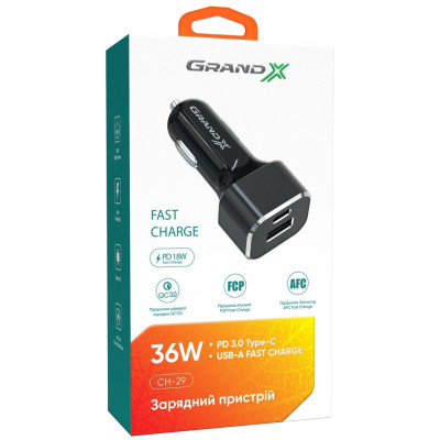 Зарядний пристрій Grand-X CH-29 PD 3.0, Quick Charge QС3.0, 1 TypeC, 1 USB (CH-29) Вінниця - фото 5