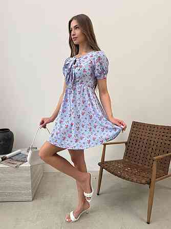 Женское легкое романтическое мини платье в цветочный принт турецкий софт Голубой, 46/48 Одесса