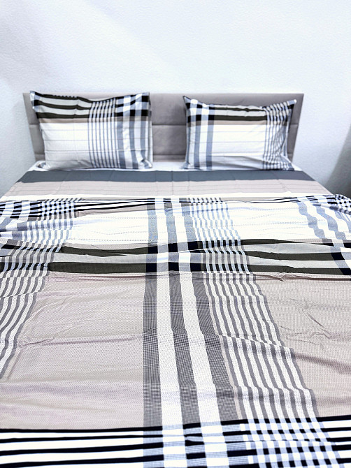 Ecotton Комплект постільної білизни Ecotton двоспальний 180х215 см бежевий Клітинка Сатин 21202 Коломия - фото 1