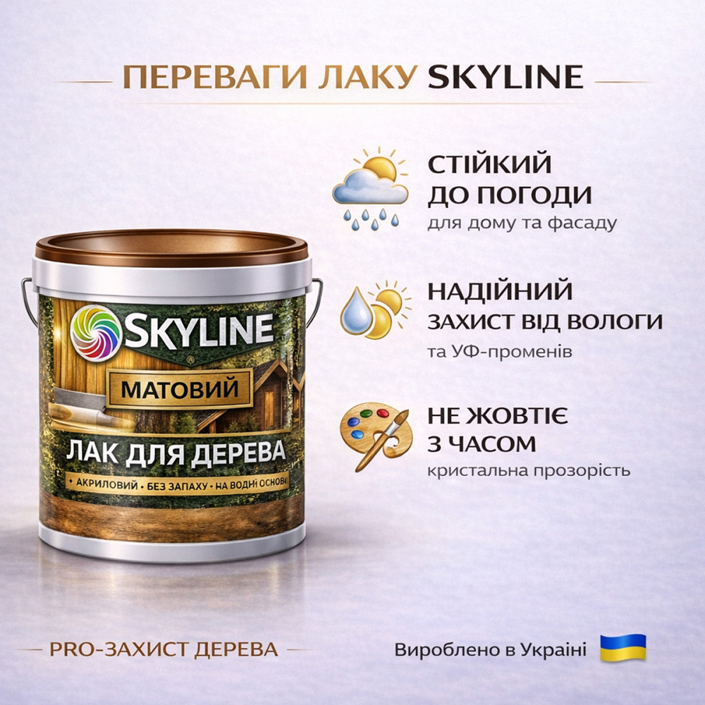 Лак для дерева Skyline матовий акриловий прозорий без запаху для внутрішніх та зовнішніх робіт 3 л Харків - фото 6