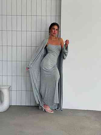 Женский базовый костюм двойка: платье + кардиган турецкая вискоза Серый, 42/44 Одесса