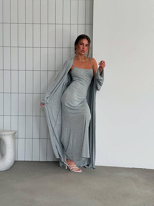 Женский базовый костюм двойка: платье + кардиган турецкая вискоза Серый, 42/44 Одесса - изображение 4
