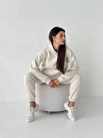Женский спортивный теплый костюм оверсайз на флисе Светлый Бежевый M Харьков