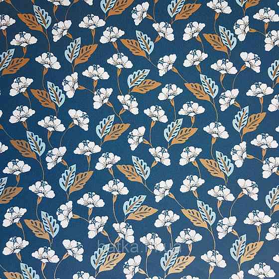 Шпалери вінілові на флізелін Caselio Mystery 0.53х10 м маленькі яскраві квіти листя білі золотисті на синьому Київ