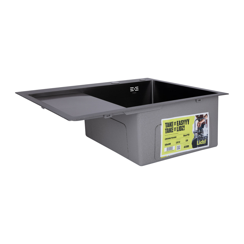 Мийка для кухні інтегрована Lidz Handmade H6350BL крило зліва (LDH6350BRUL45589) Brushed Black PVD 3,0/1,0 мм Київ - фото 3