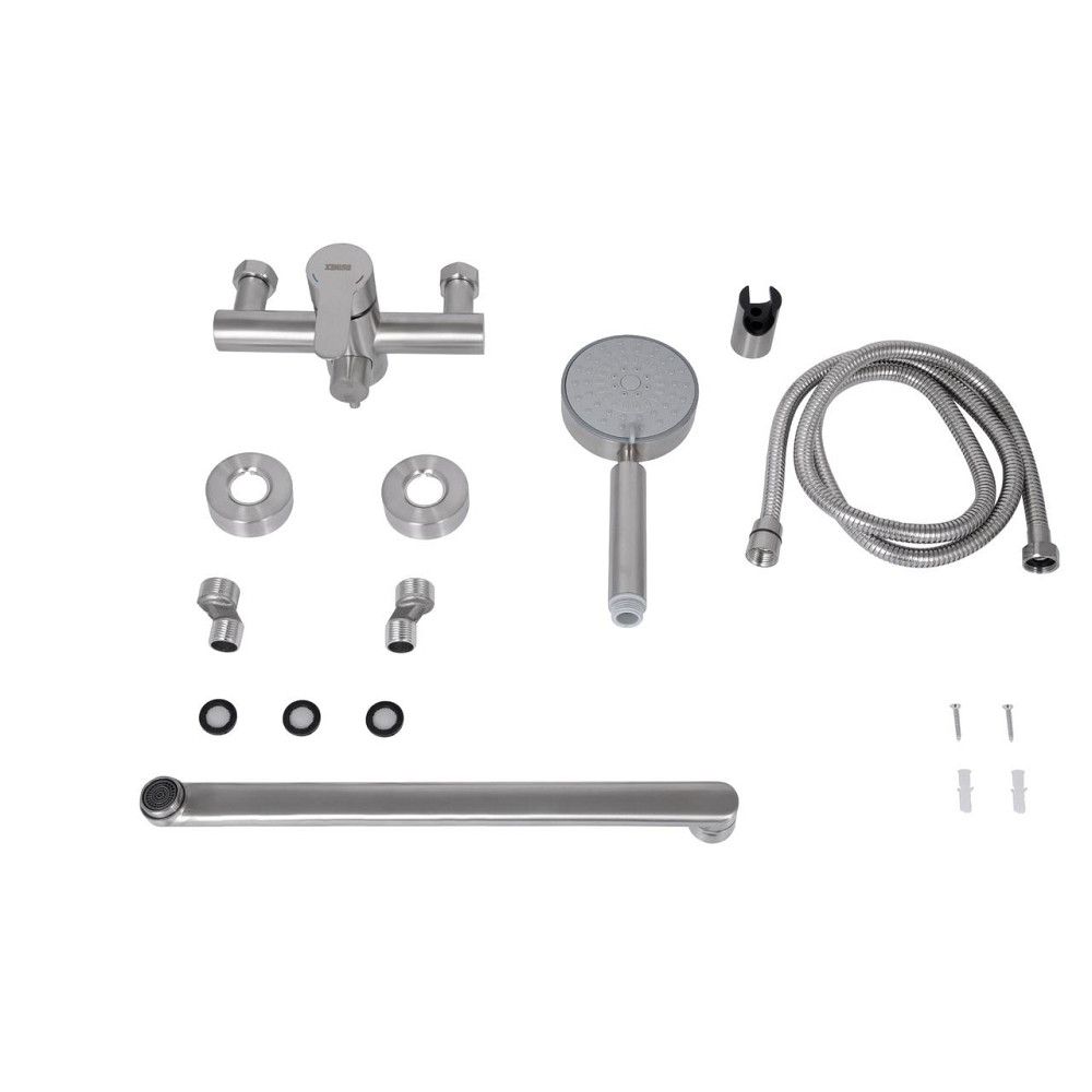 Змішувач для ванни Brinex Pure 005 з довгим поворотним виливом (з душовим гарнітуром) Nickel BRIPUR005NKL Київ - фото 7