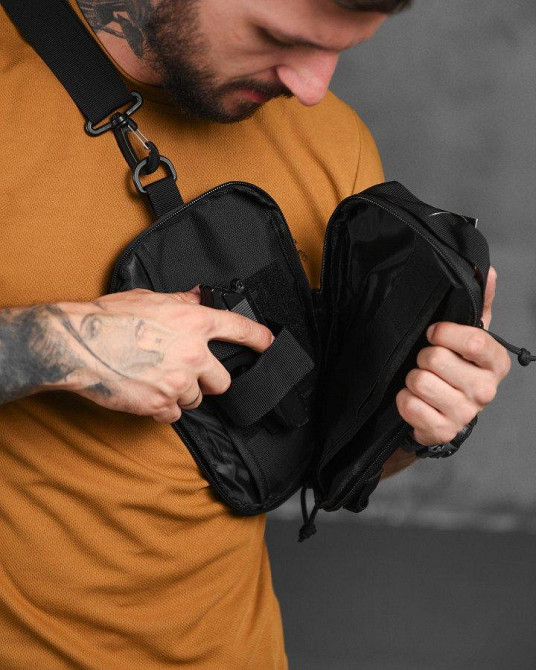 Сумка на плече тактична рюкзак однолямовий silver knight чорна ВН11060 Одеса - фото 3