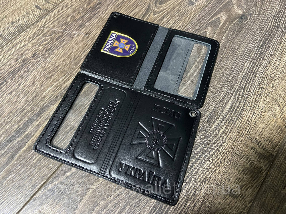 Кожаная обложка на пластиковое удостоверение ДСНС с шевроном Киев - изображение 3