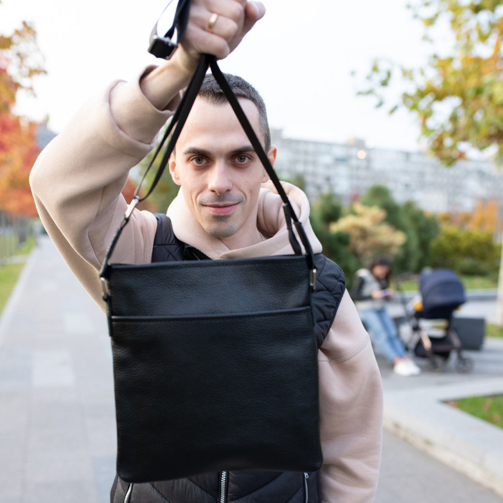 Барсетка через плечо мужская из натуральной кожи молодежная, чернаяMasterSem Киев - изображение 9