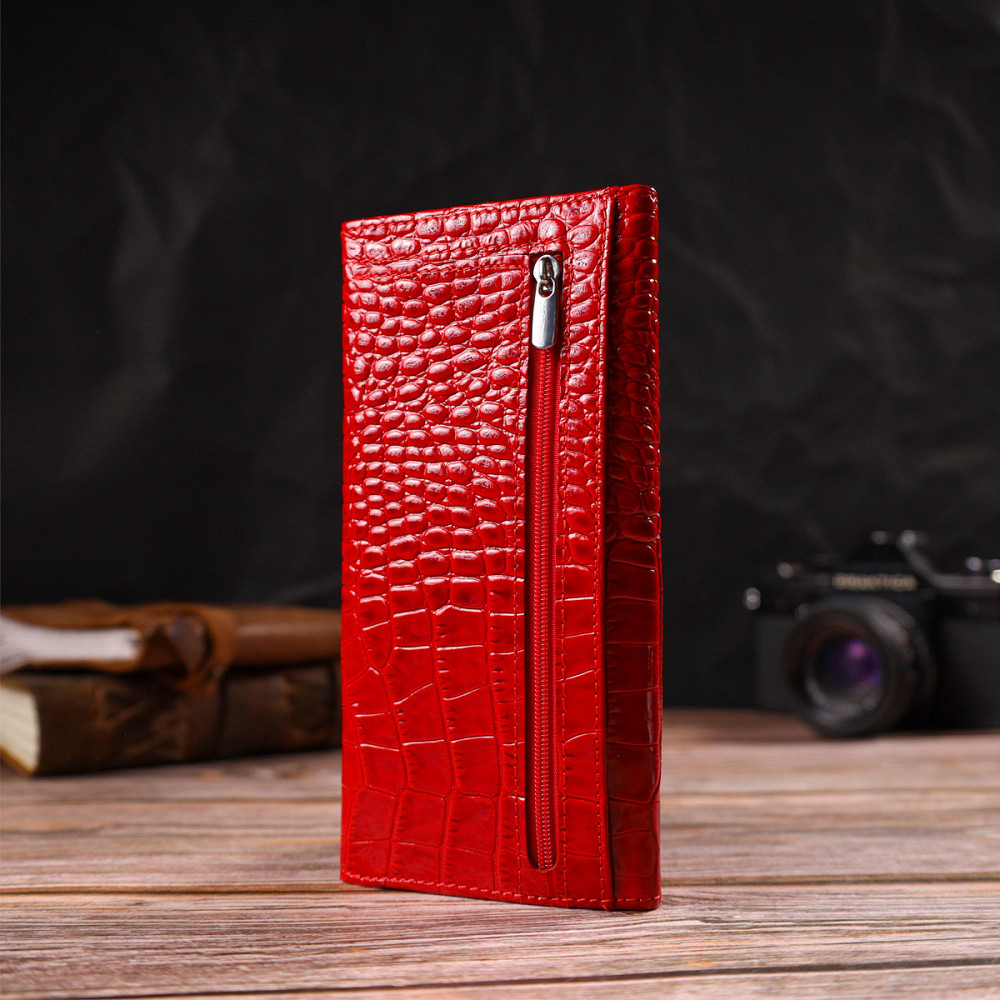 Привлекательное женское портмоне из натуральной кожи с тиснением под змею CANPELLINI 21699 Красный Киев - изображение 8