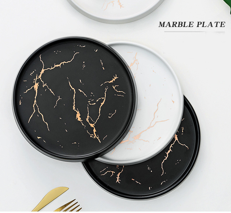Тарелка Мраморная роскошь ЧЕРНАЯ 25 см 960 грамм!! Блюдо фарфорова матовая под мрамор БОЛЬШАЯ столовая тарелка Кременчуг - изображение 7