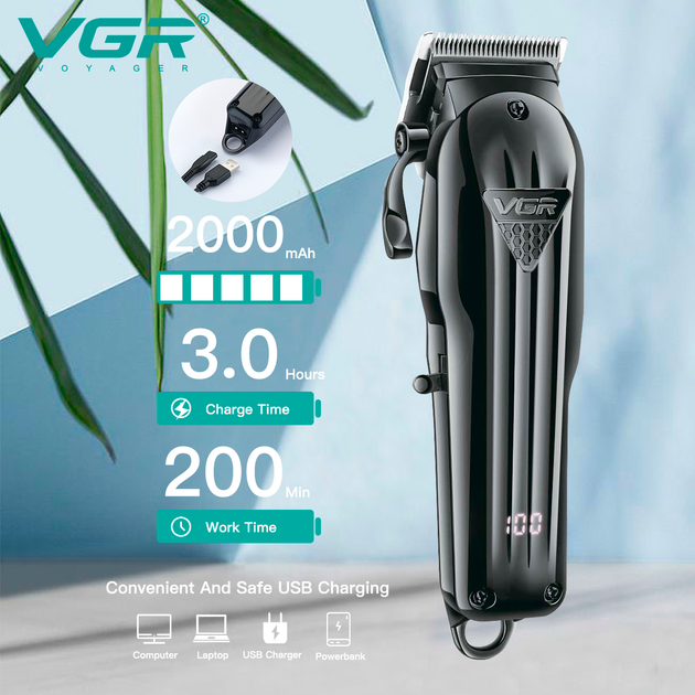 Машинка для стрижки аккумуляторная VGR V-282 LCD расческа (6 насадок) Винница - изображение 7