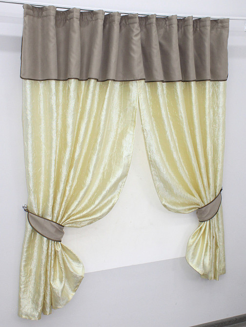 Кухонные шторы VR-Textil № 073к с ламбрекеном и подхватами светло-золотистый с какао 270х170 см (52-0168) Киев - изображение 2