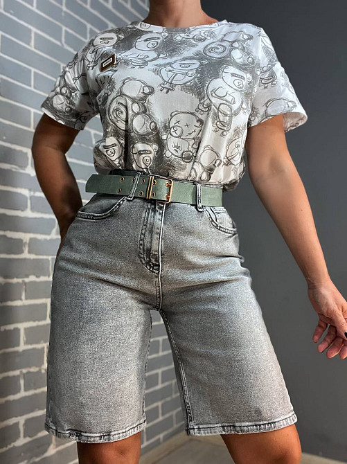 Шорти жіночі джинсові SESSANTA 16756 Mом бермуди зелений ремінь стрейчеві сірі, сірий, 30 Київ - фото 6