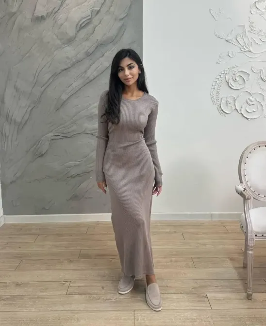 Стильное женское платье длинное рубчик мустанг Мокко, 42/44 Одесса - изображение 1