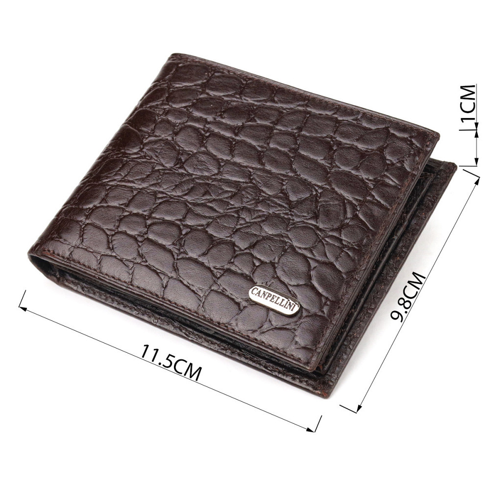 Интересный кошелек для мужчин в два сложения из натуральной фактурной кожи с тиснением под крокодила Коричневый (CANPELLINI) Киев - изображение 7