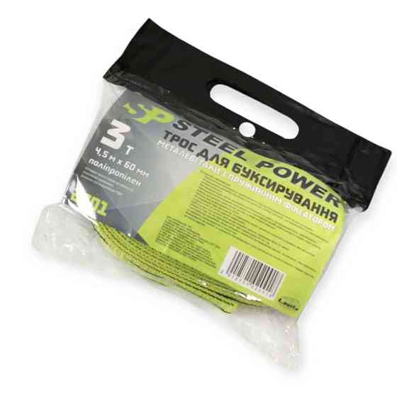Трос лента 3 т х 4,5м х 60мм крюк/салат/кулек/полипропилен steel power буксир. Мукачево