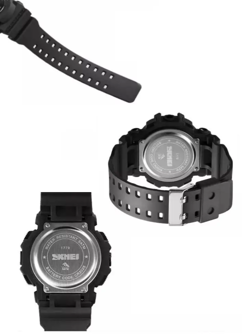 Чоловічий спортивний наручний годинник Skmei 1778 (Чорний з білим циферблатом) Київ - фото 7