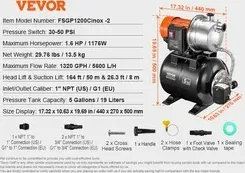Насос Pompa do wody z płytkiej studni, maksymalne natężenie przepływu 1320 GPH, moc wyjściowa 1,6 KM Київ - фото 1