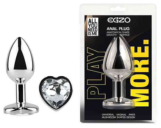 Анальна пробка з кристалом EGZO - Silver Heart Plug Clear size S Sex Aura Київ