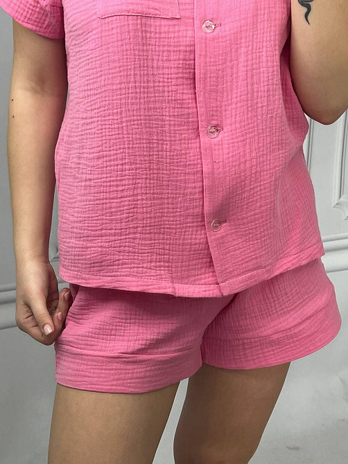 Піжама жіноча шорти і сорочка муслінова Рожевий L Харків - фото 5