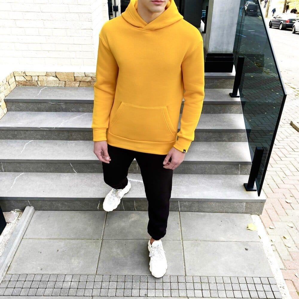 Тепле чоловіче худі на флісі з капюшоном жовте Pobedov 007 ЗИМА Київ - фото 3