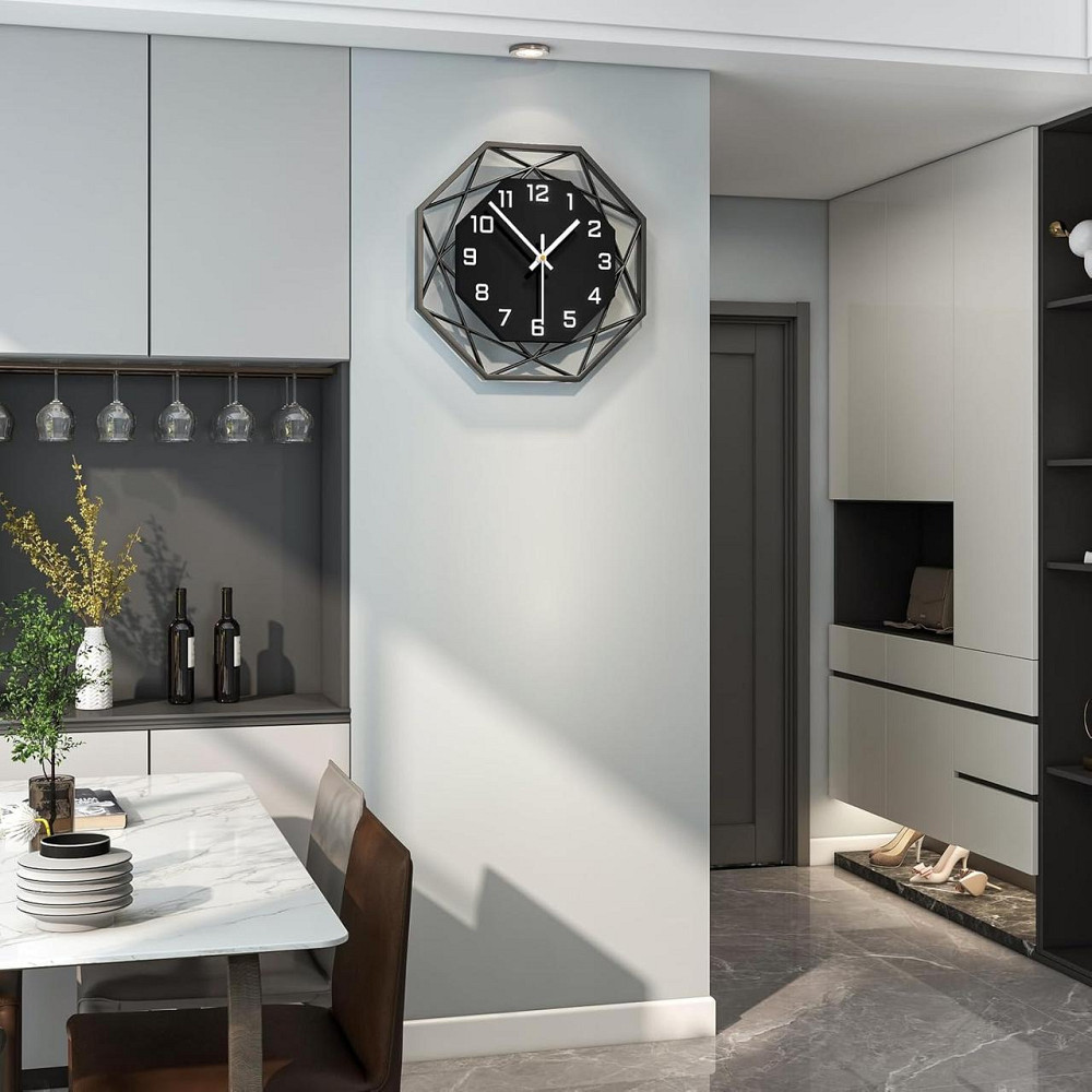 Настенные часы большие круглые черные кварцевые, деревянные с металлом тихие 40,6 см для гостиной, кухни офиса Киев - изображение 2